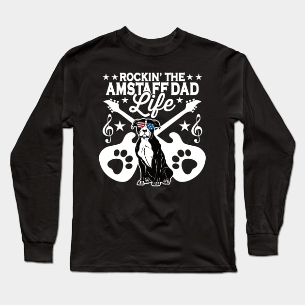 Rockin The Amstaff Dad Life Dog Lover Guitar Musician Long Sleeve T-Shirt by RadStar